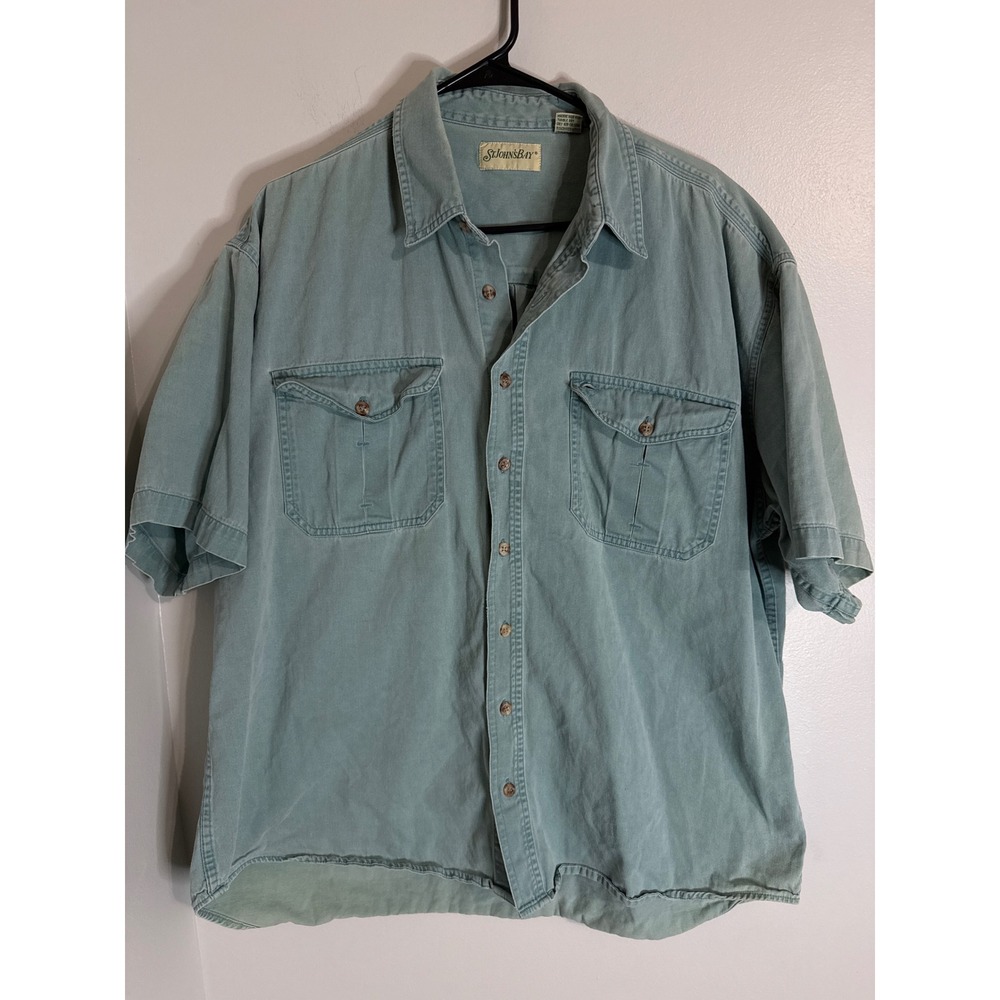 St Johns Bay Mens XLT Tall Short Sleeve Cotton Twill Shirt Distressed Coloring